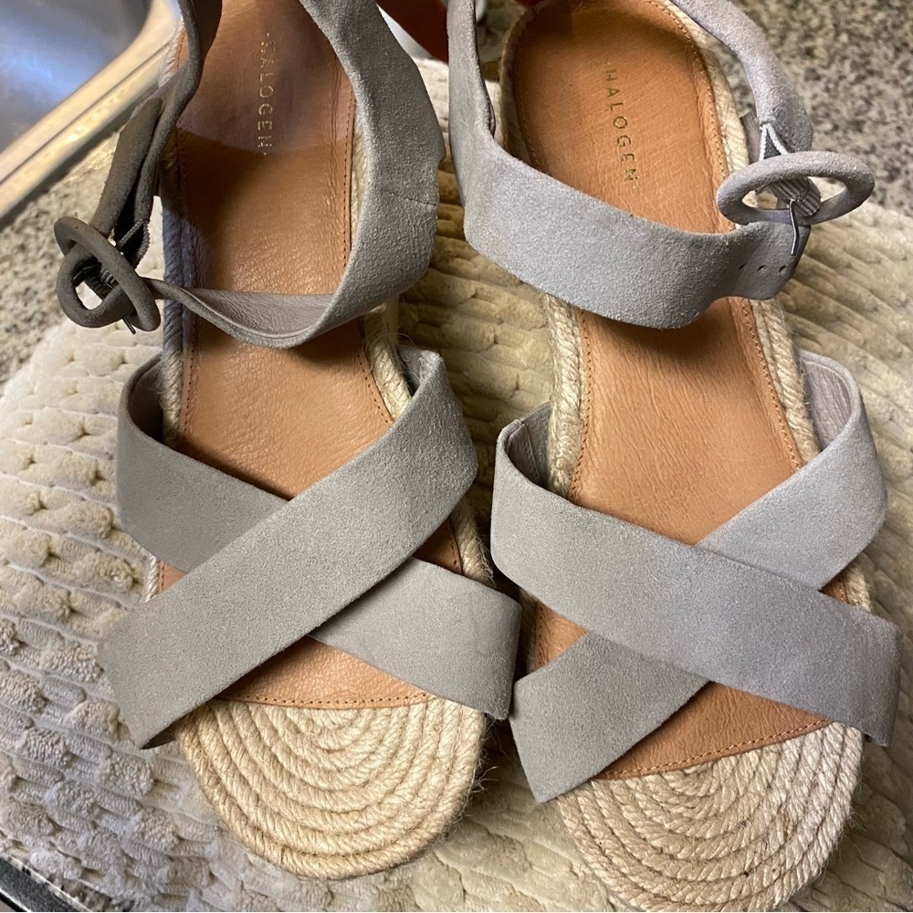 Halogen Light Grey Suede Emery Platform Espadrille sz 10